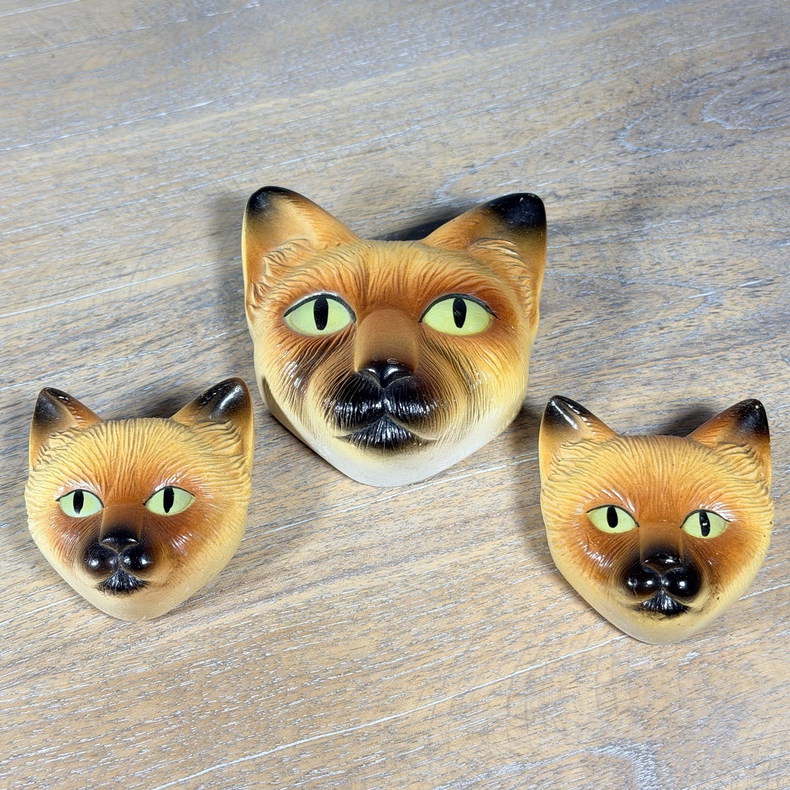 3 Vintage 1963 Miller Studio Siamese Cat Chalkware Face Wall Decor