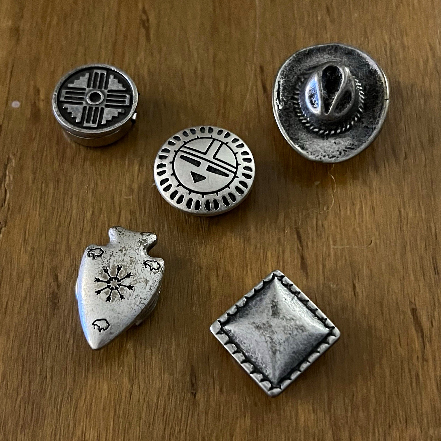 Vintage Southwestern Native Style Metal Concho Buttons Pueblo Tribal Lot of 5