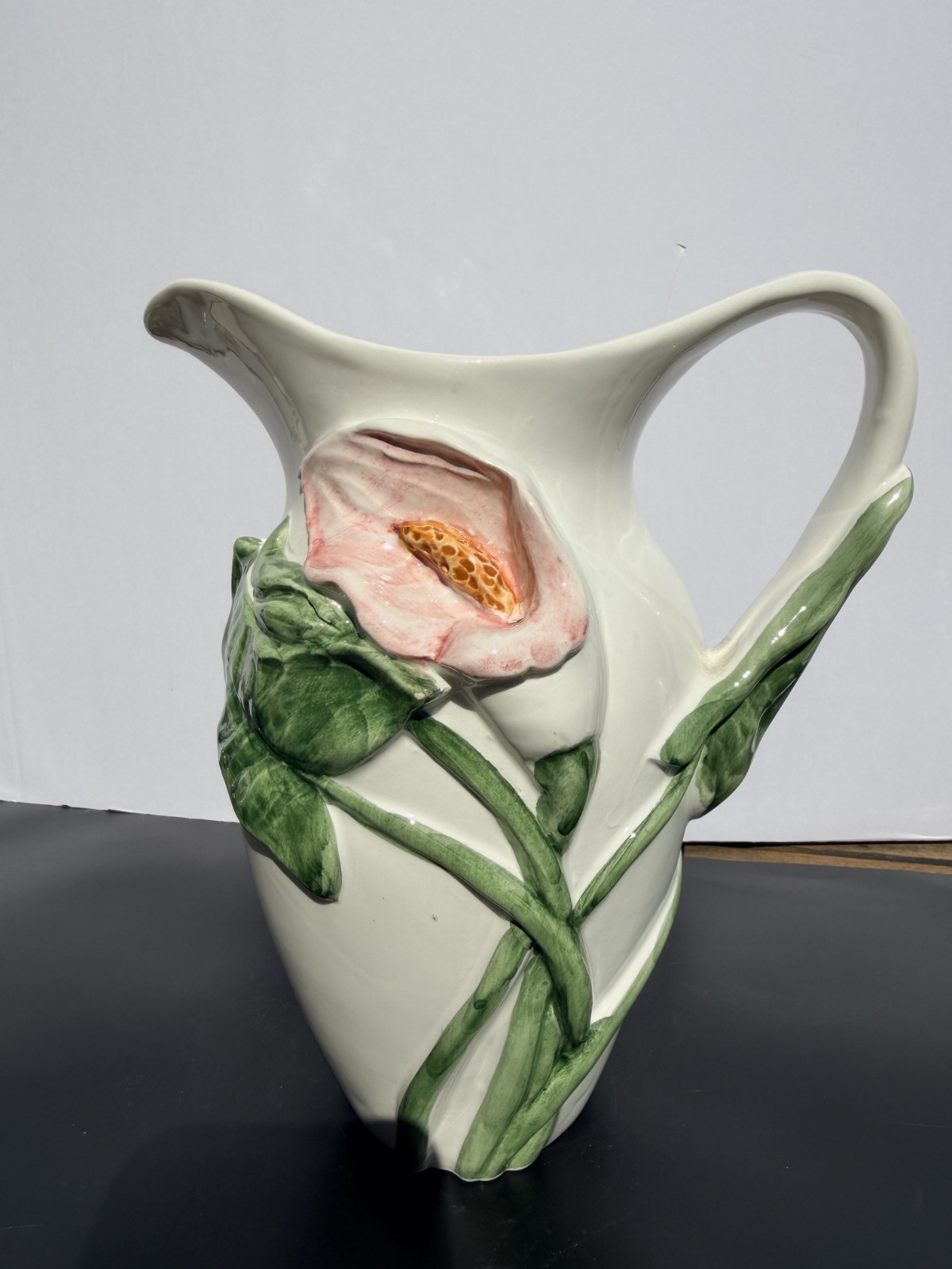 Italian Pottery White Ceramic Calla Lily Vase Pitcher 9