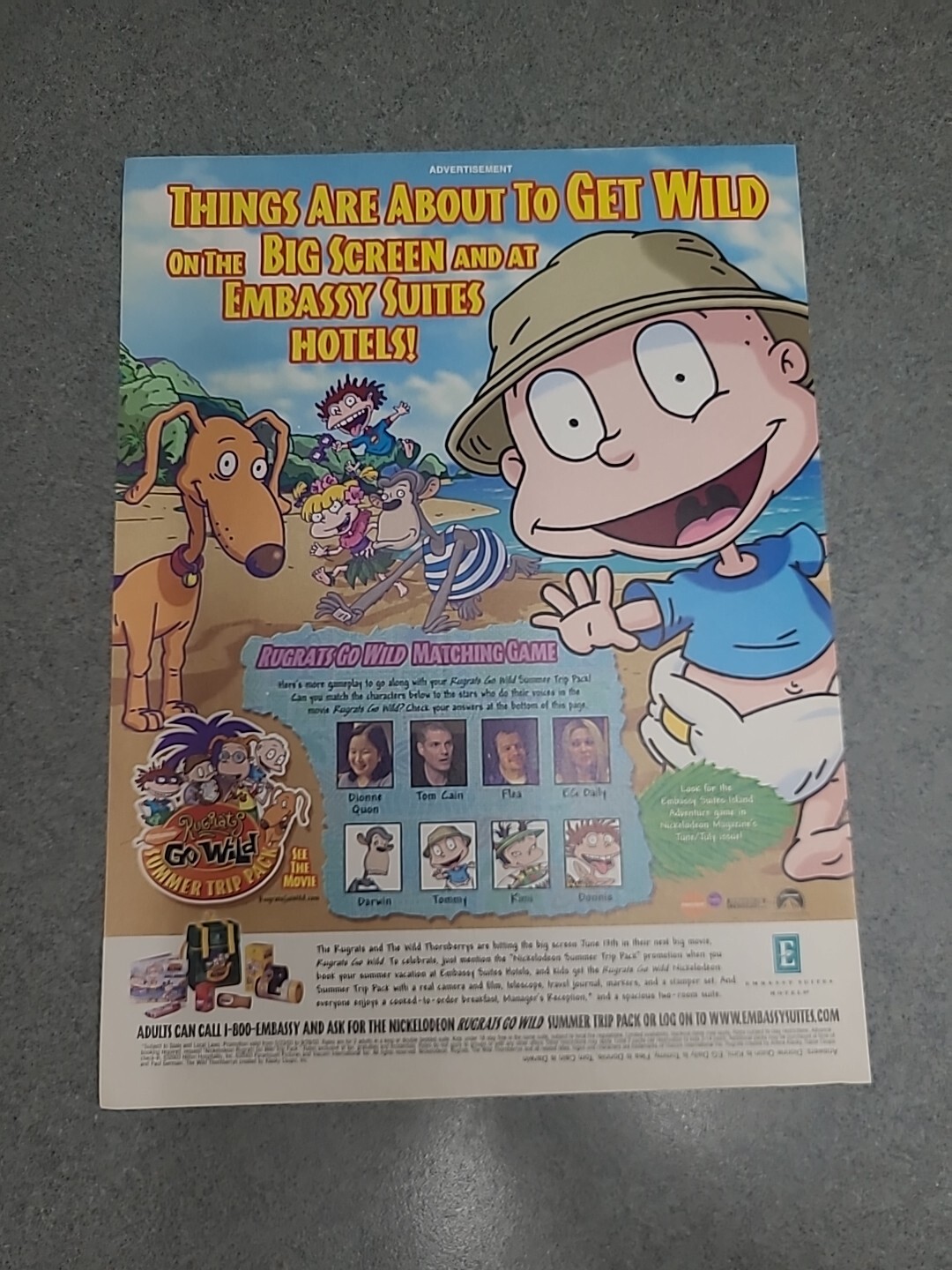 Embassy Suites Rugrats Go Wild Print Ad 2003 8x11 Great To Frame 