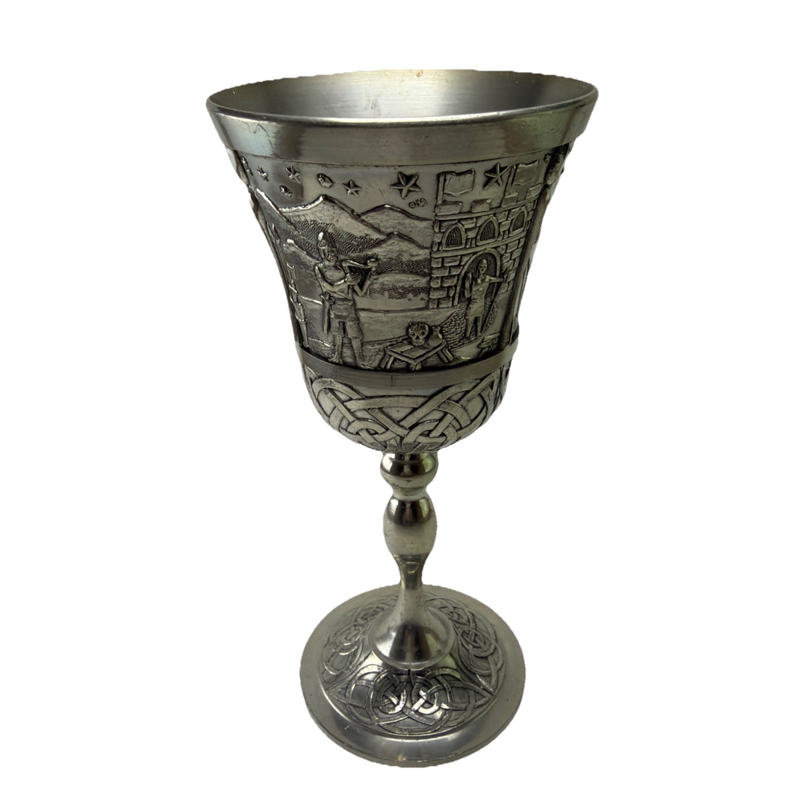 Vintage Mullingar Pewter Celtic Silver Goblet Queen Maeve Stamped On Base Vintage Mullingar Pewter Celtic Silver Goblet Queen Maeve Stamped On Base