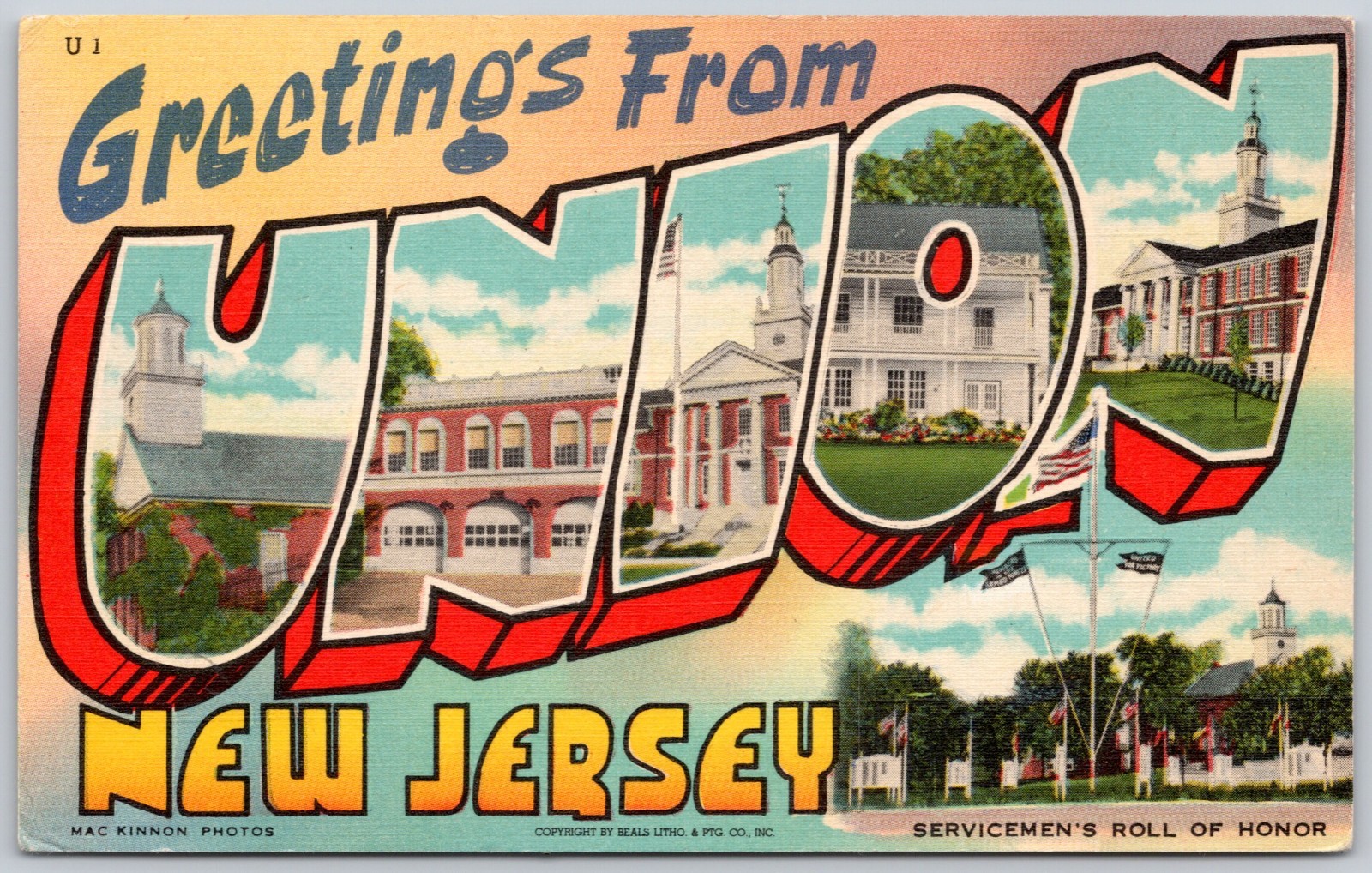 Postcard Greetings From Union New Jersey NJ Large Letter Roll Of Honor P19B Postcard Greetings From Union New Jersey NJ Large Letter Roll Of Honor P19B