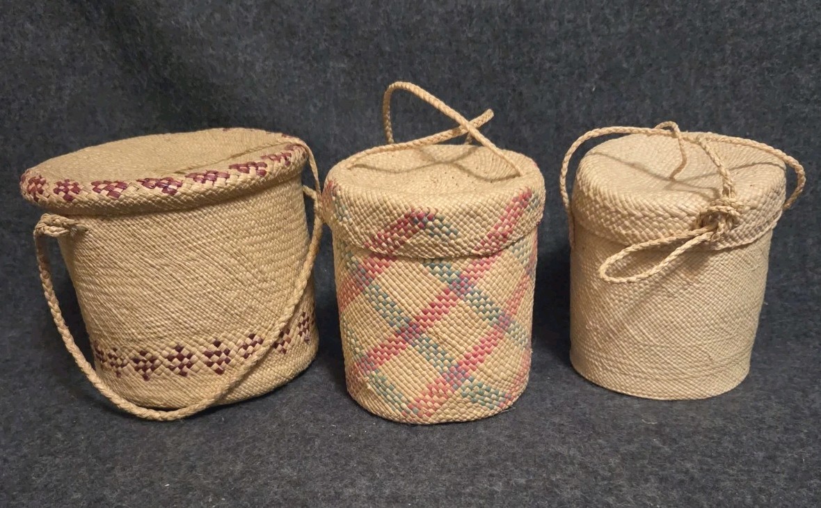 Polynesian Hand Woven Vintage Basket Trio