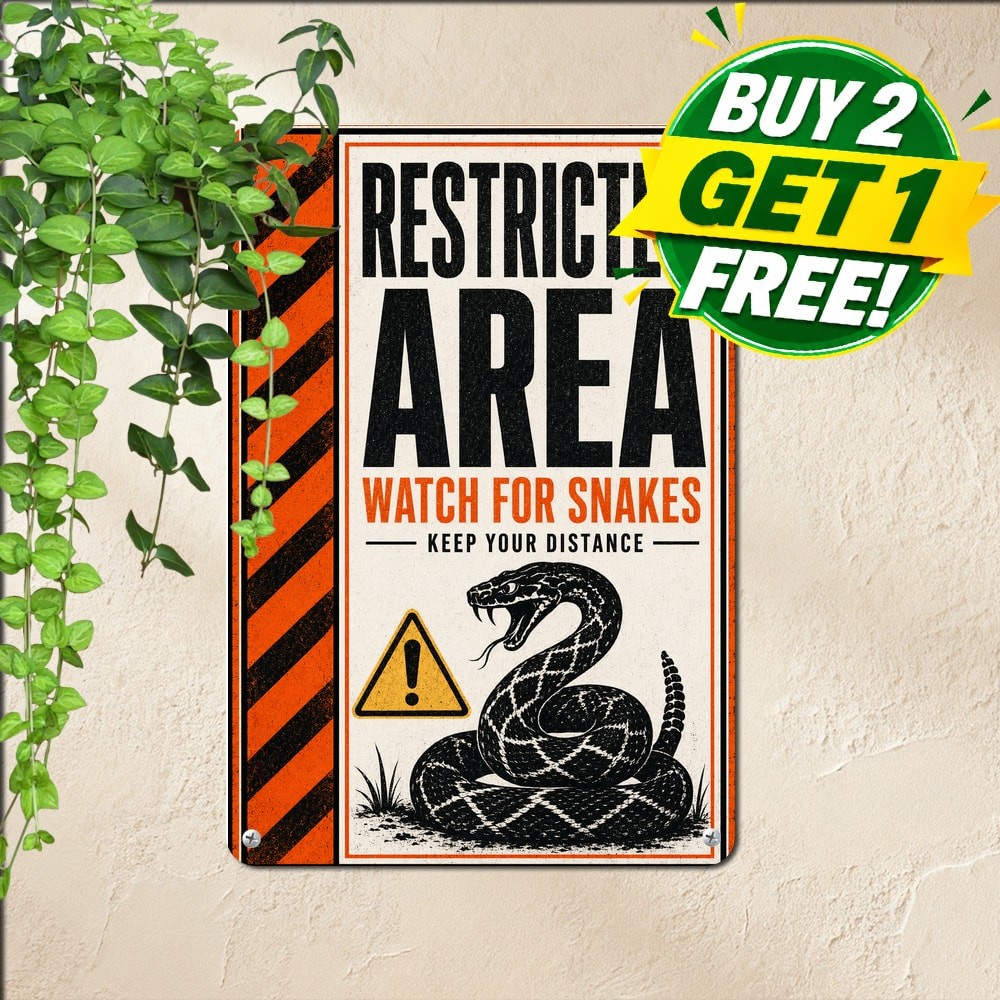 Beware of Rattlesnakes Danger Sign Warning Snake Property Metal Plaque 8x12