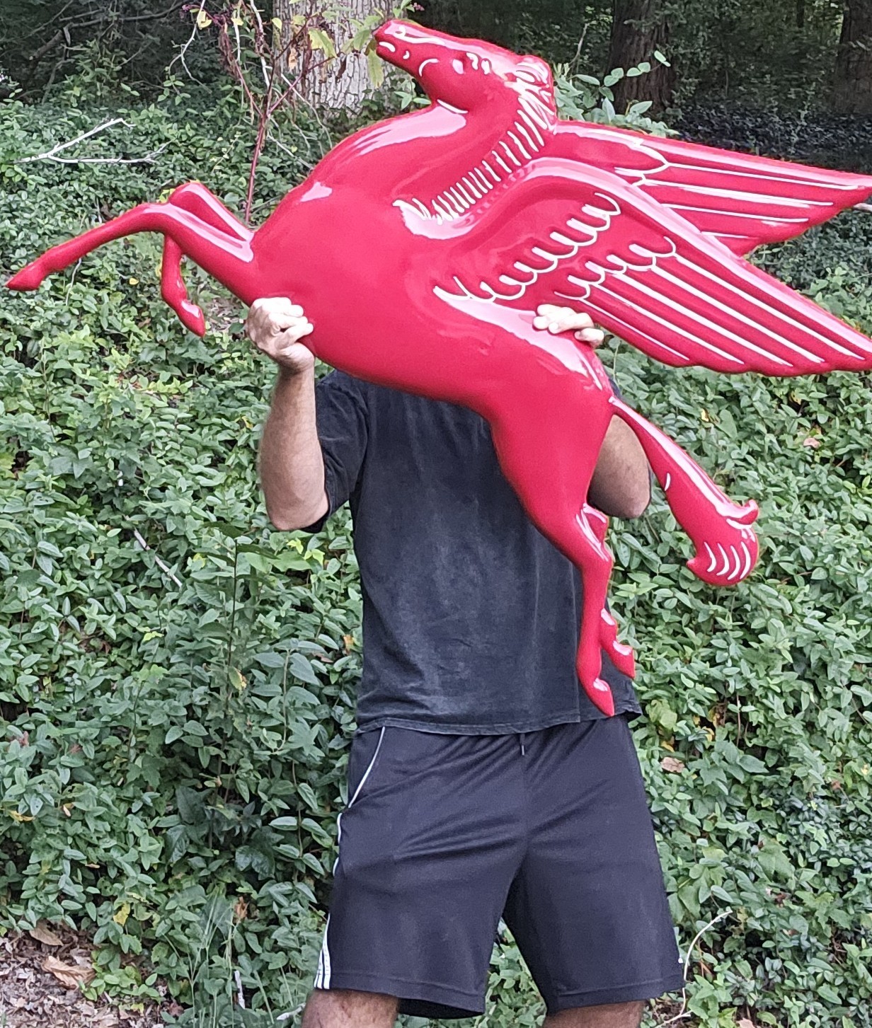 Red Mobil oil Pegasus 3D Embossed Porcelain Metal Gas Oil Sign Approx. 36