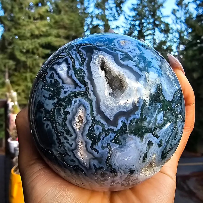 Rare Druzy Water Grass Agate Crystal Sphere Large 2.36-2.76 inch Mineral Ball