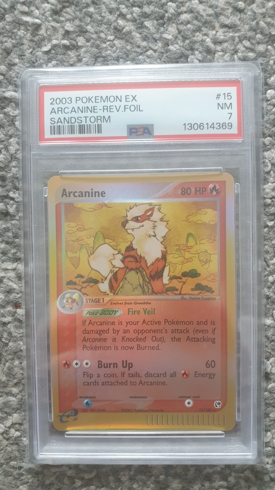 POKEMON CARD 2003 EX ARCANINE REVERSE FOIL/HOLO SANDSTORM #15 GRADED PSA 7