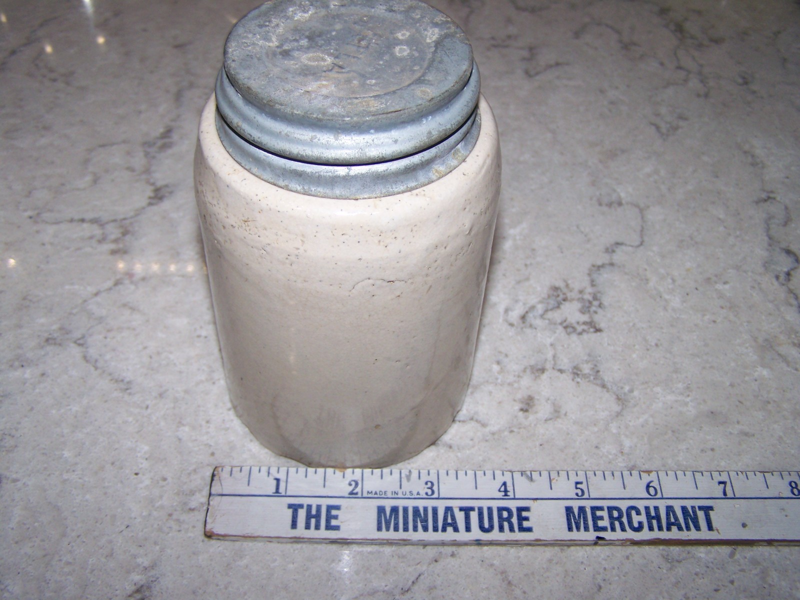 Antique Macomb Pottery Co Stoneware Crock/Jar & Boyd Zinc Lid