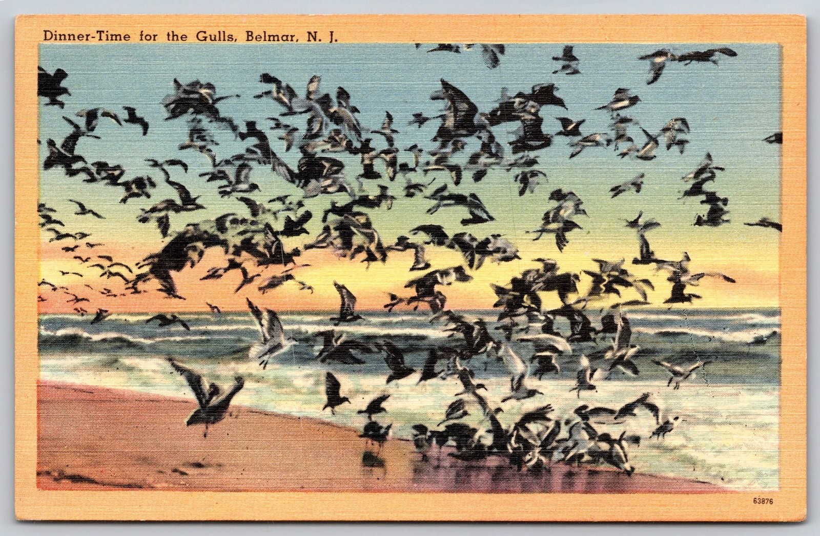 Dinner-Time for the Gulls Belmar New Jersey Beach Postcard PC223