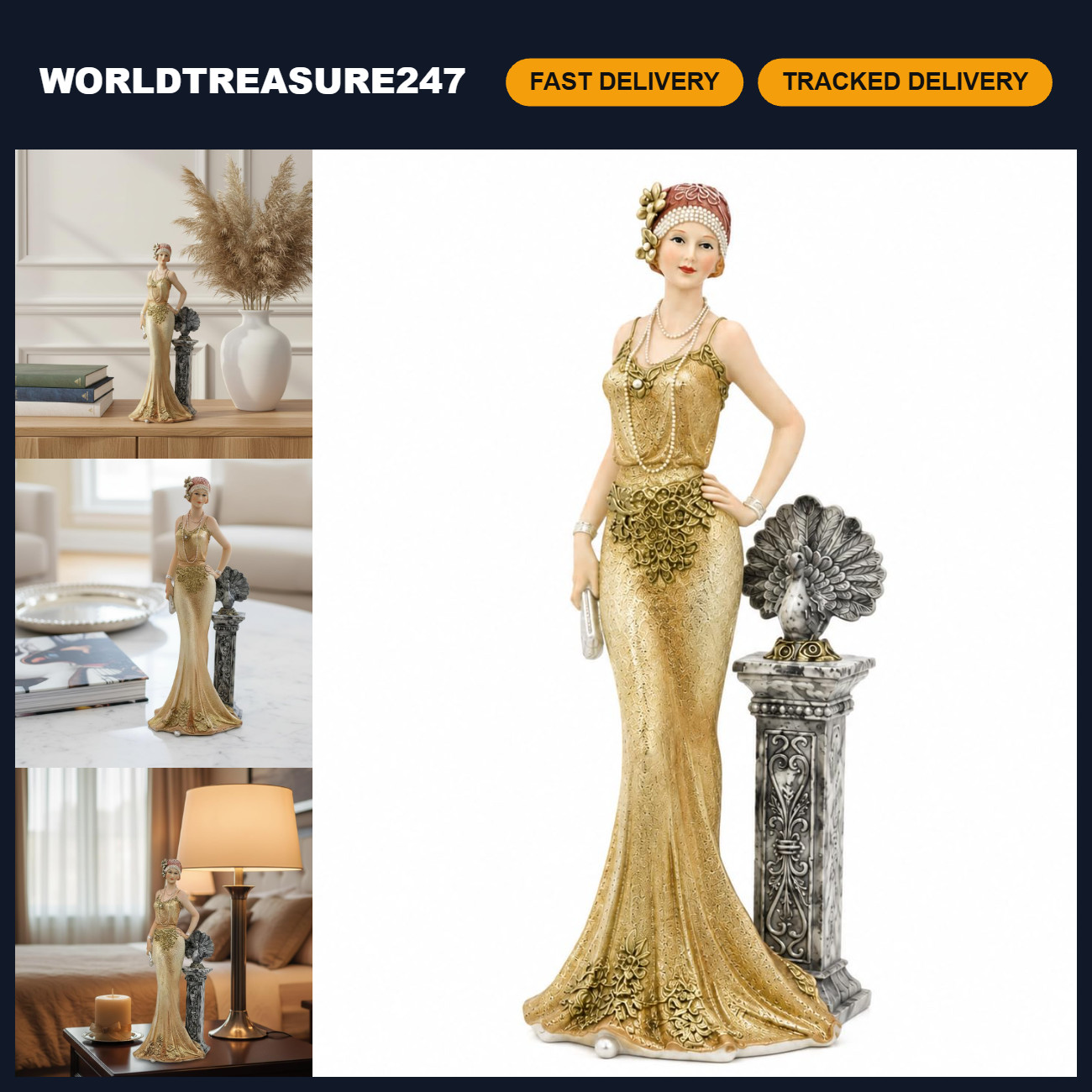 13 Inch Roaring 20s Figurine - Victorian Lady Statue, Vintage Home Decor, Art De