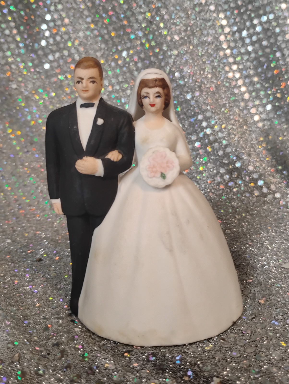 Vintage Lefton Bride and Groom Wedding Porcelain Bisque Bell Figurine 4\
