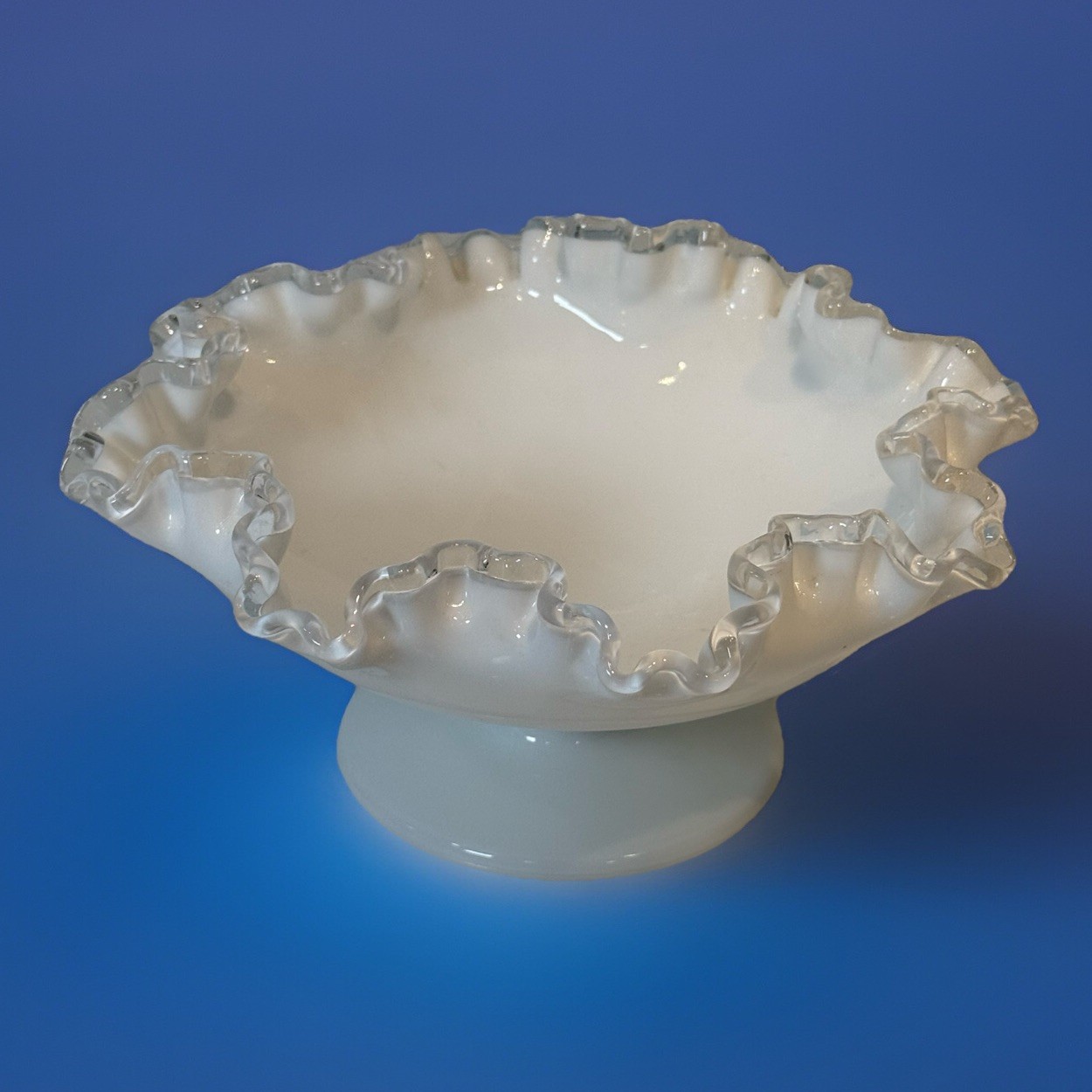 Vintage Fenton Silvercrest  White Pedestal Candy Dish Decorative Bowl 8” Dia.