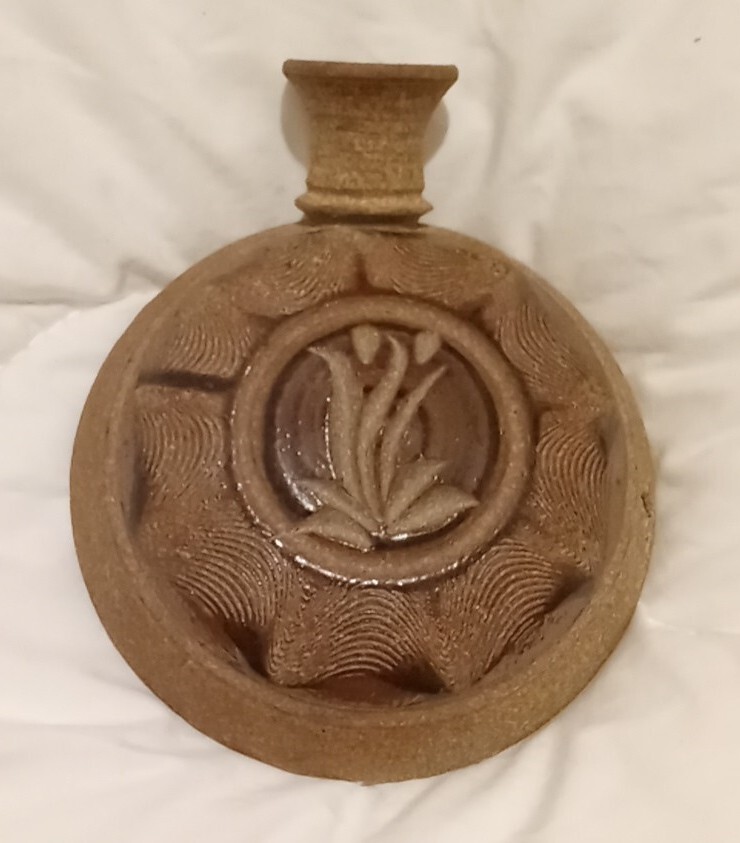 Native Am. Sandstone Jug Pottery Flat Back Water Vessel Signed By Artist 6
