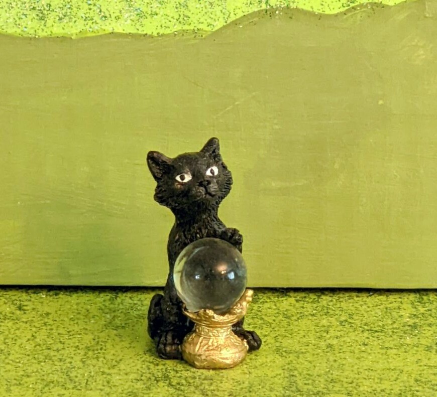 Miniature Black Cat with Crystal Ball 1.5