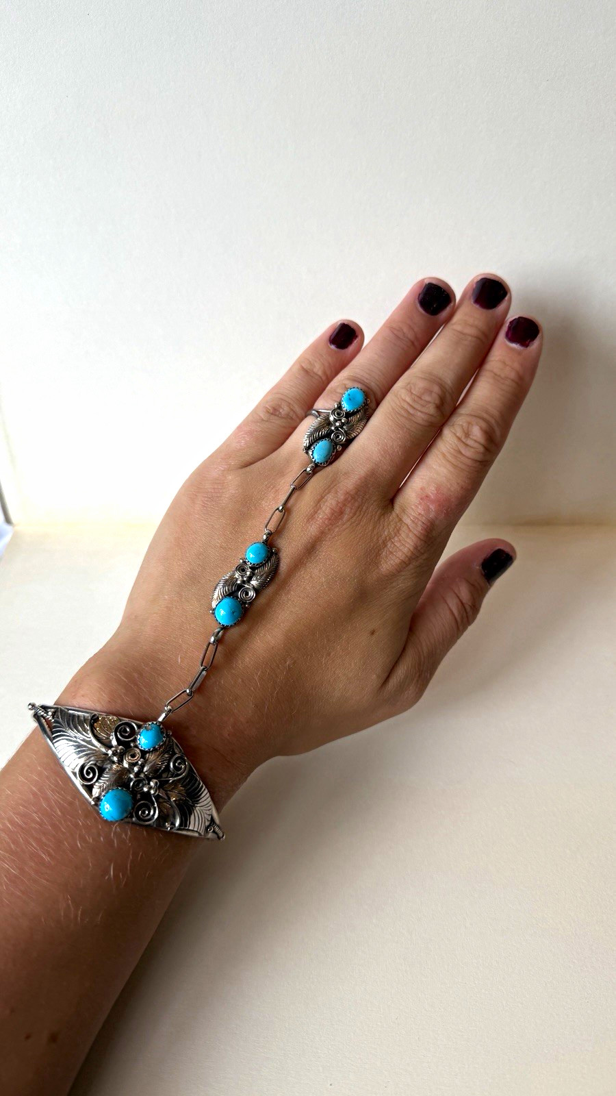 Vintage Native American Turquoise & Sterling Silver Cuff Bracelet/Ring (size 7)