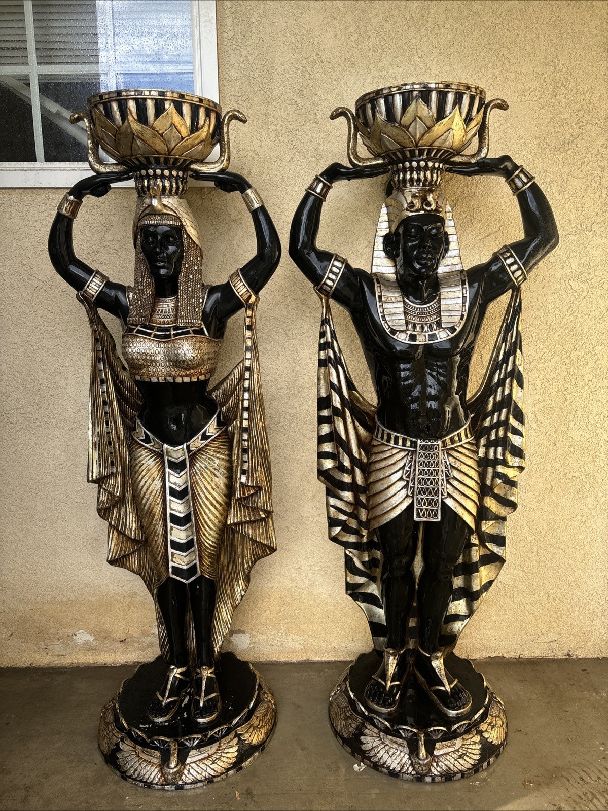 Egyptian Statue Cleopatra Nubian Maiden & Guard Set 6ft Tall Fiberglass Planter