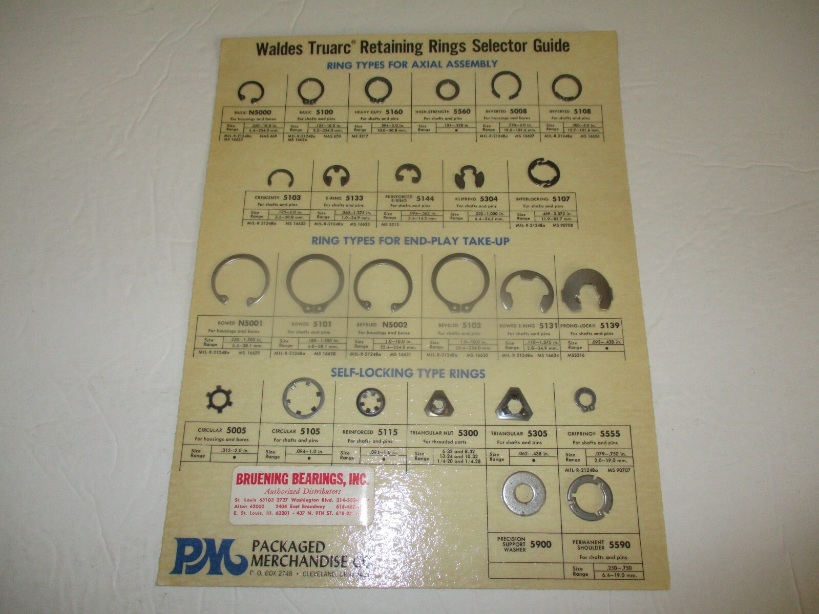 Waldes Truarc vintage retaining rings selector guide