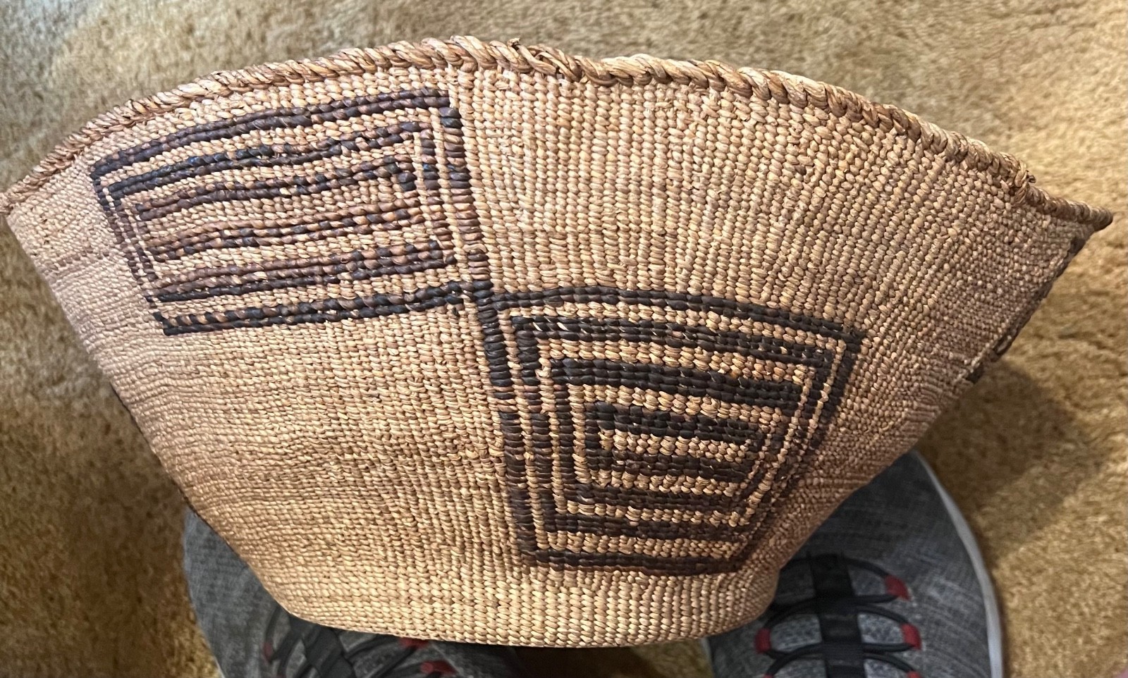 Vintage Soft Twined Basket Bowl Geometric Plateau Style Woven Art 13.5