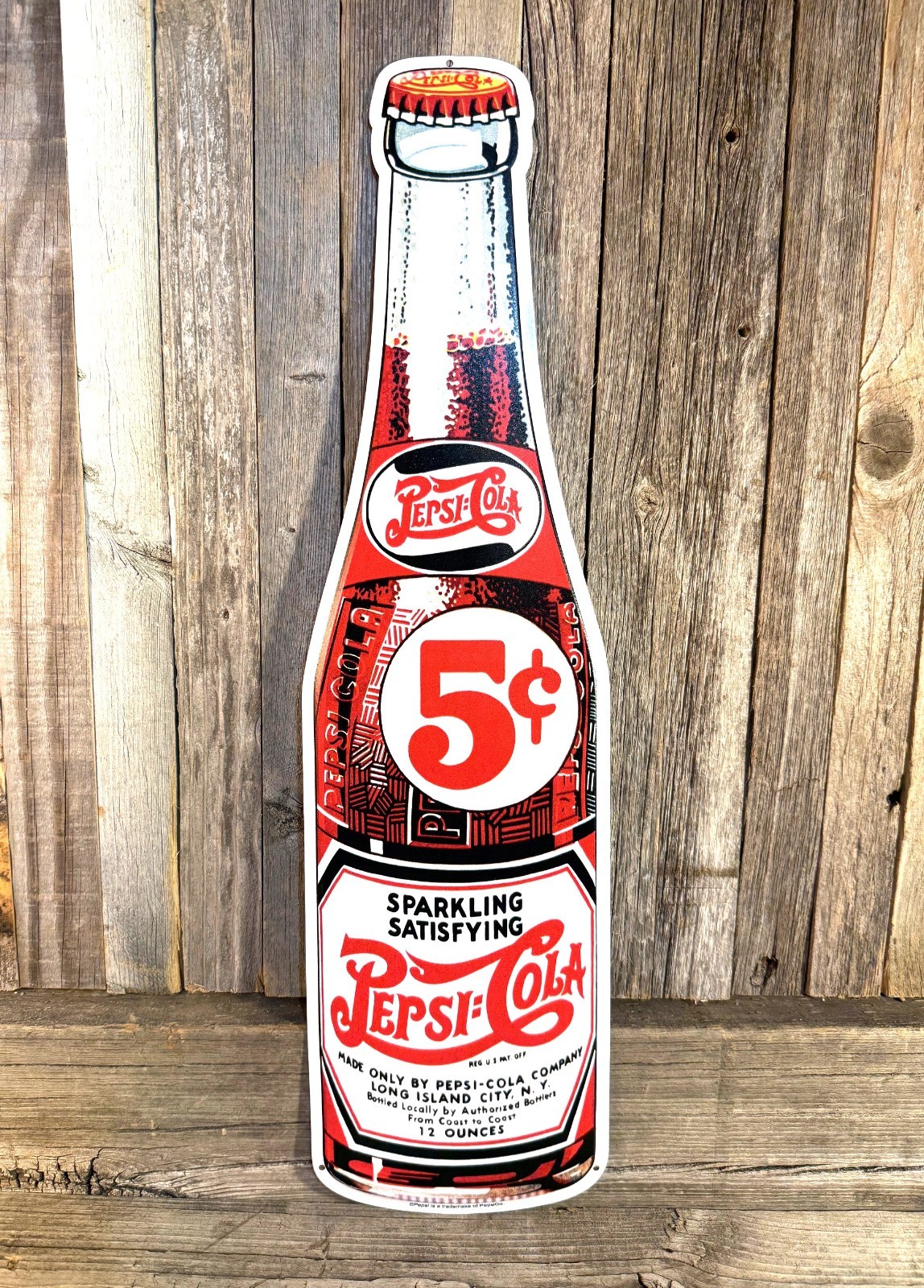Pepsi Cola Glass Like Bottle Die Cut Out Metal Tin Sign Vintage Style Bar Garage