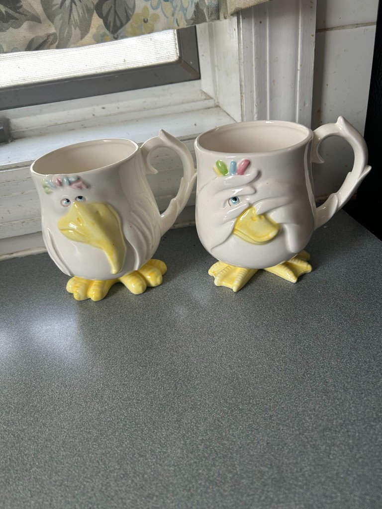 VTG FITZ & FLOYD GOONY PELICAN WHIMSICAL CERAMIC MUG SET JAPAN
