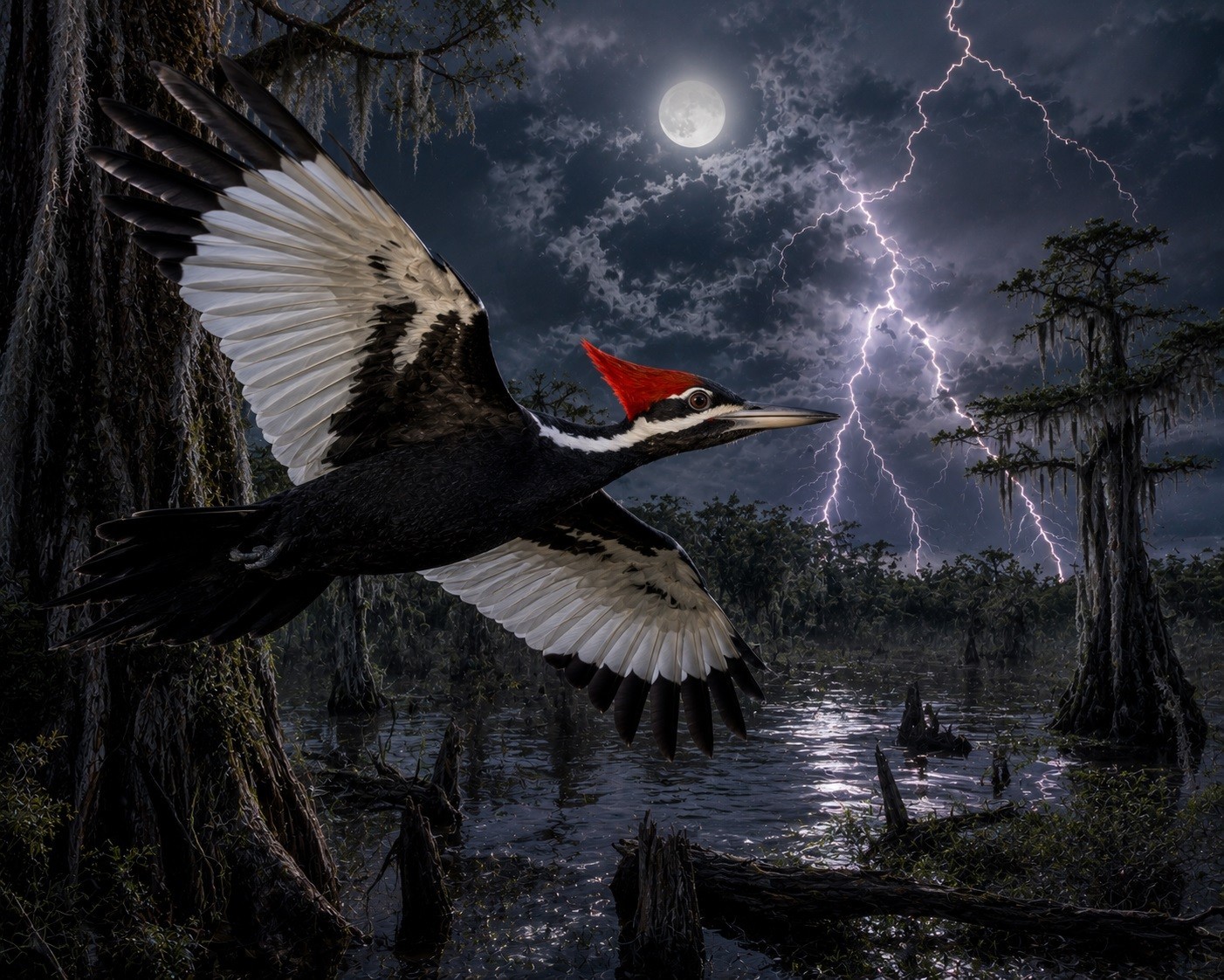 PT141 Ivory Billed Woodpecker Wildlife Scene Photograph 8X10 inch