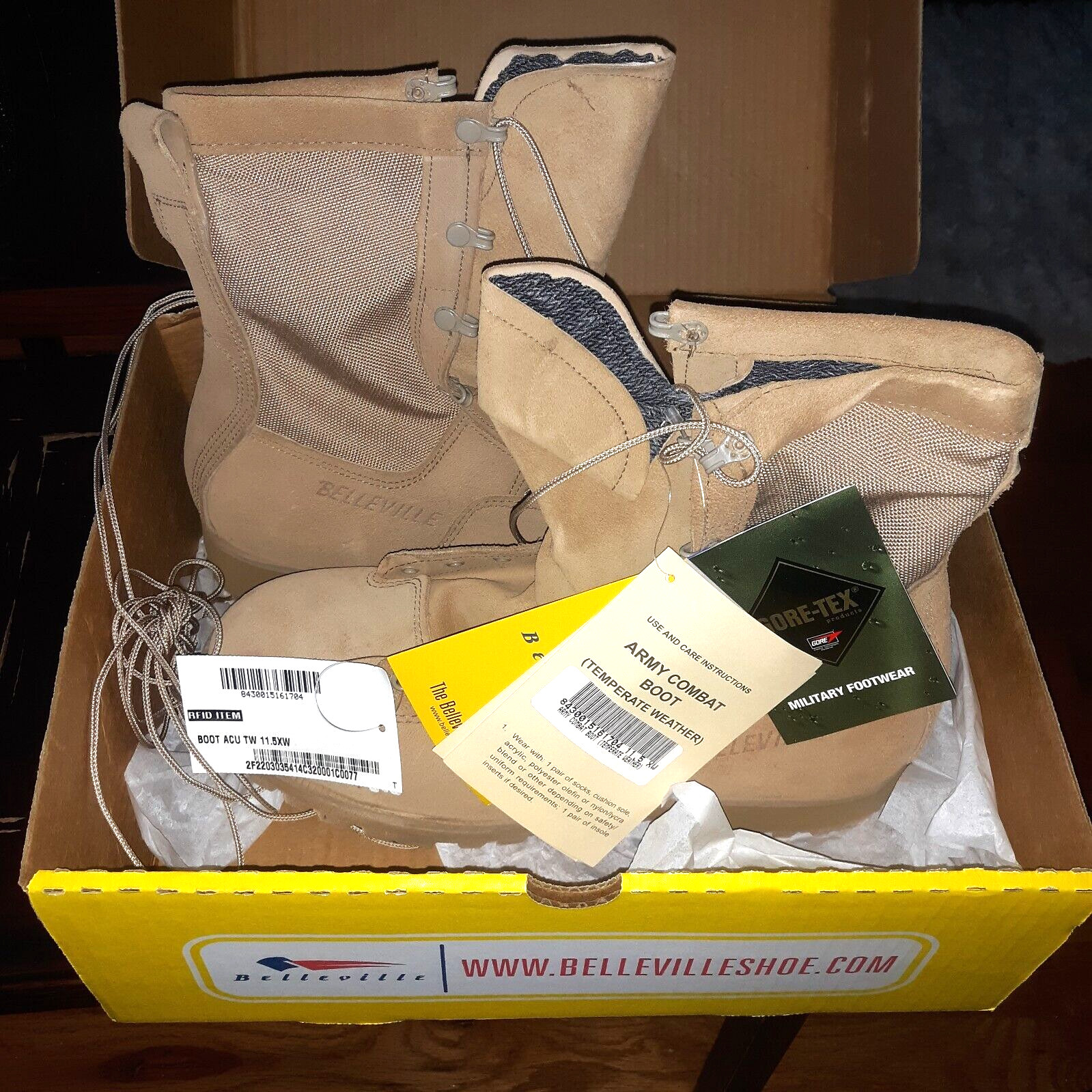 NEW/tag GENUINE US ARMY Combat Boots BELLEVILLE GoreTex Temperate Weather 11.5XW