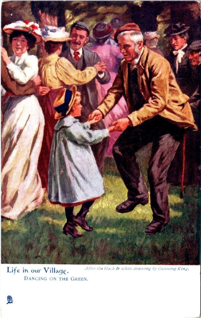 Life In Our Village DANCING ON GREEN  ca1910's Raphael Tuck Oilette 398 Postcard