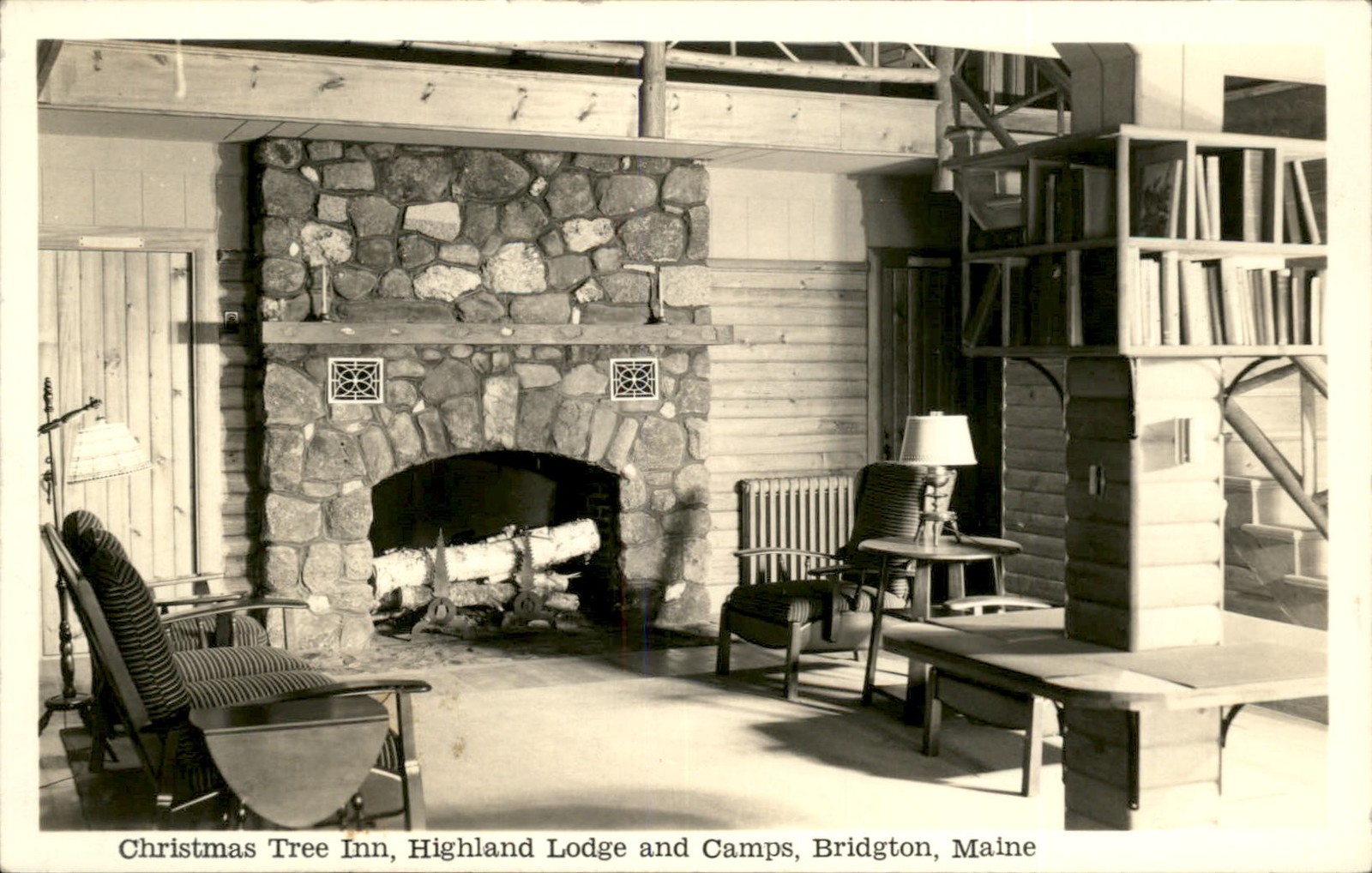 Bridgton ME Inn Fireplace Interior c1940s-50s Real Photo Vintage Postcard bhn