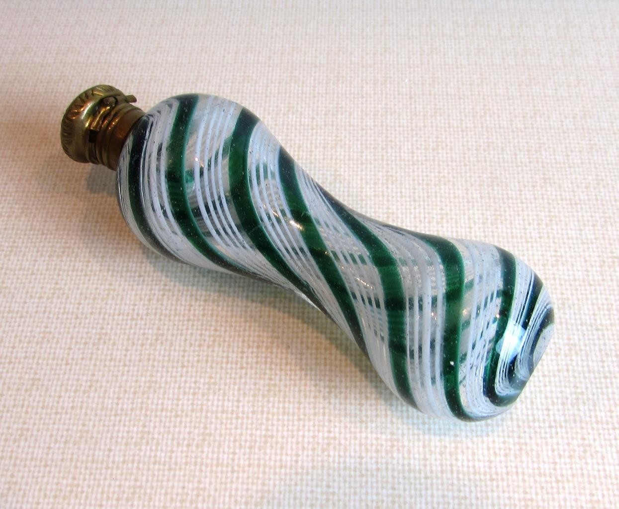 French Waisted Latticino Glass Scent Bottle