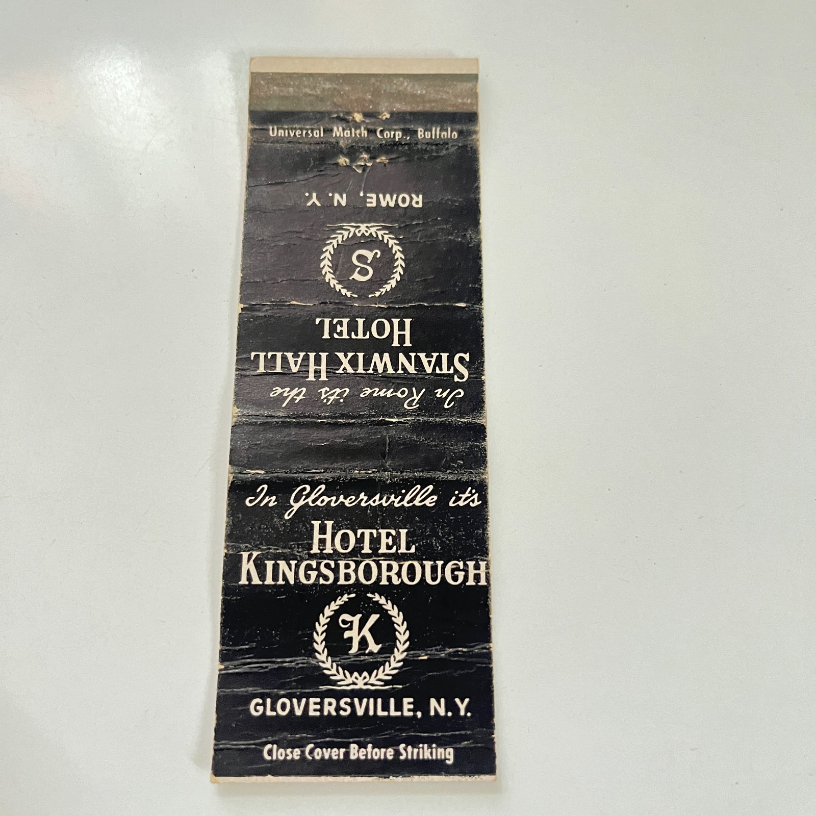 Hotel Kingsborough Stanwix Gloversville NY Vintage Matchbook Cover TMB67-3