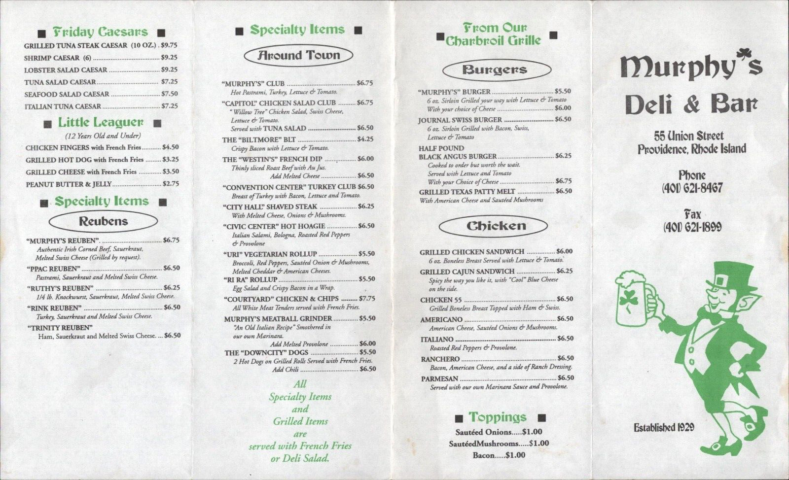 1980s MURPHY\'S DELI & BAR vintage lunch and dinner menu PROVIDENCE, RHODE ISLAND