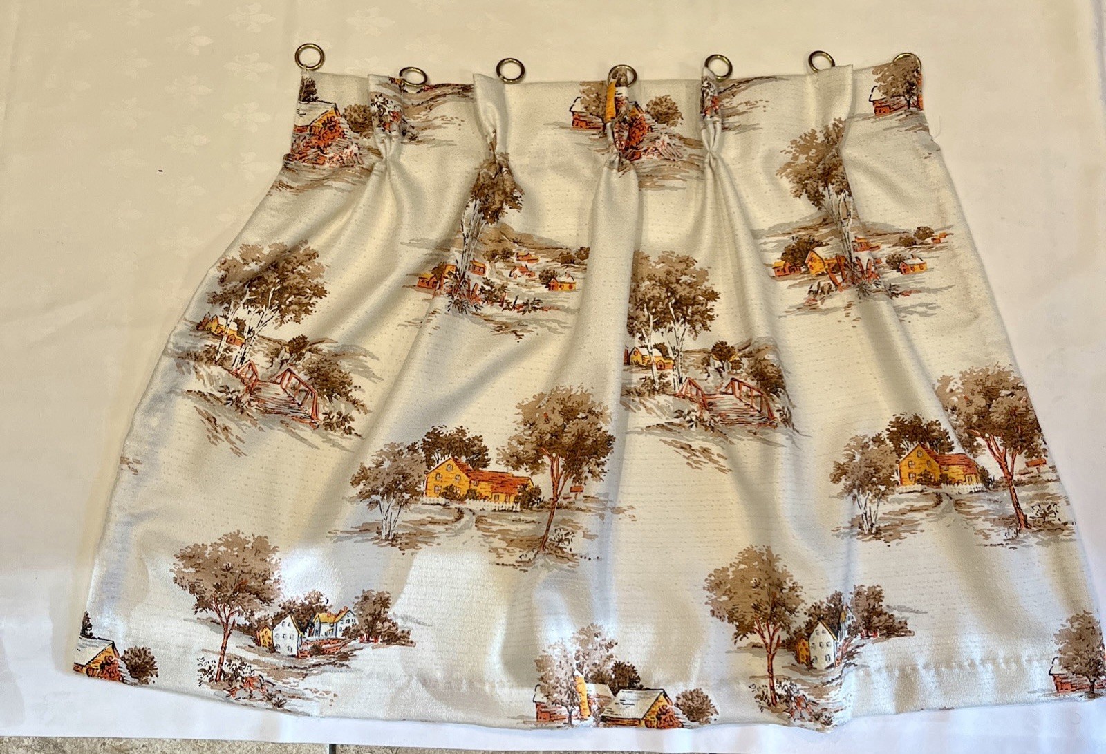 Vtg  1960s  Toile Country Cafe Camper Trailer Curtain Panel 16”/23.5 ( 39”bottom