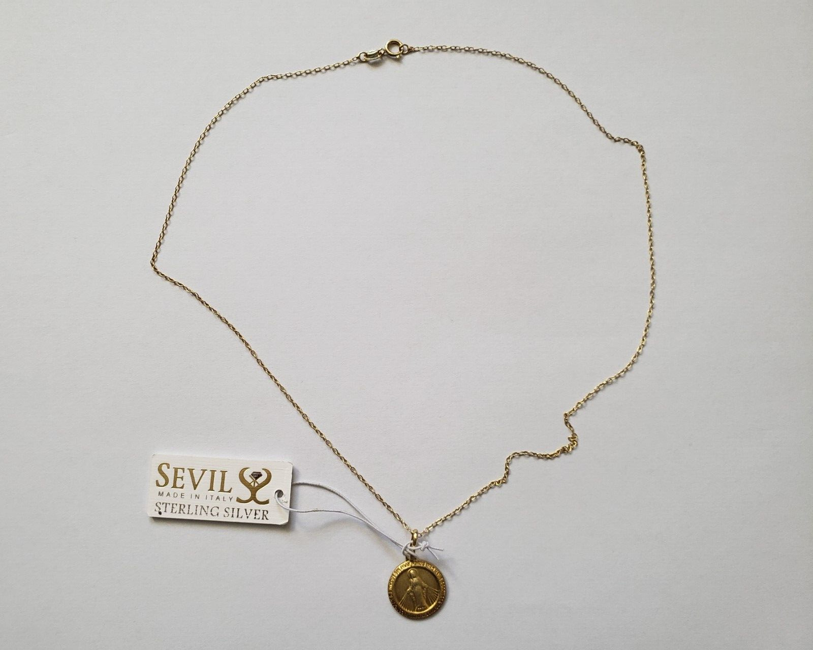 SEVIL Gold Plated Sterling Silver Virgin Mary Lady of Guadalupe Necklace Italy