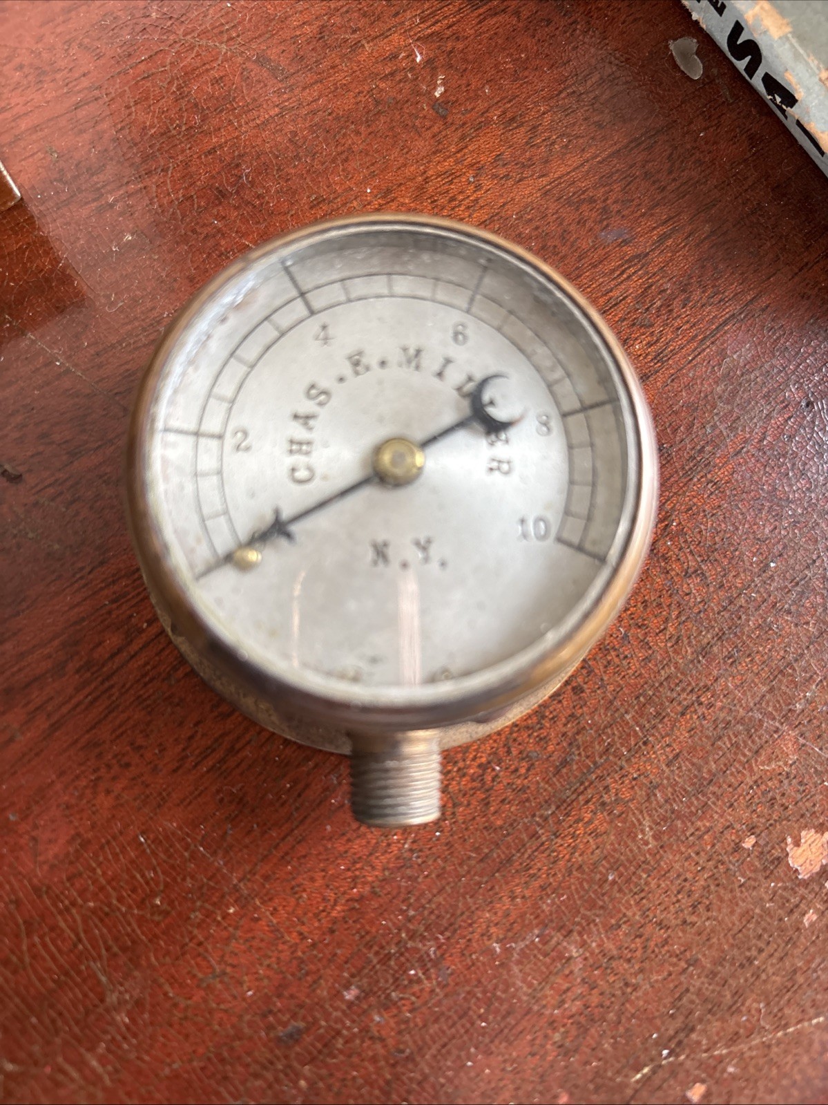 Vintage Brass Pressure Gauge Is Marked Chas. E. Miller N.Y. USA