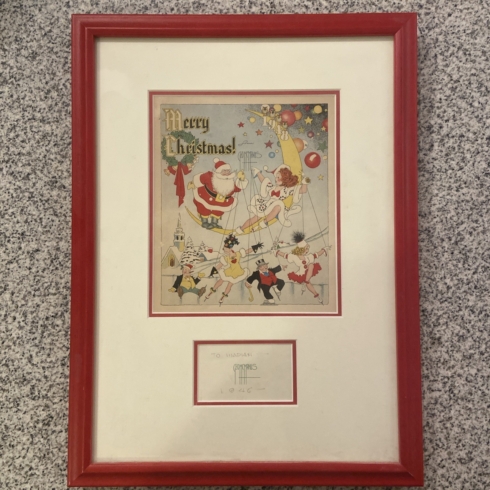 George McManus 1948 Christmas Card Professionally Framed With Business Card George McManus 1948 Christmas Card Professionally Framed With Business Card