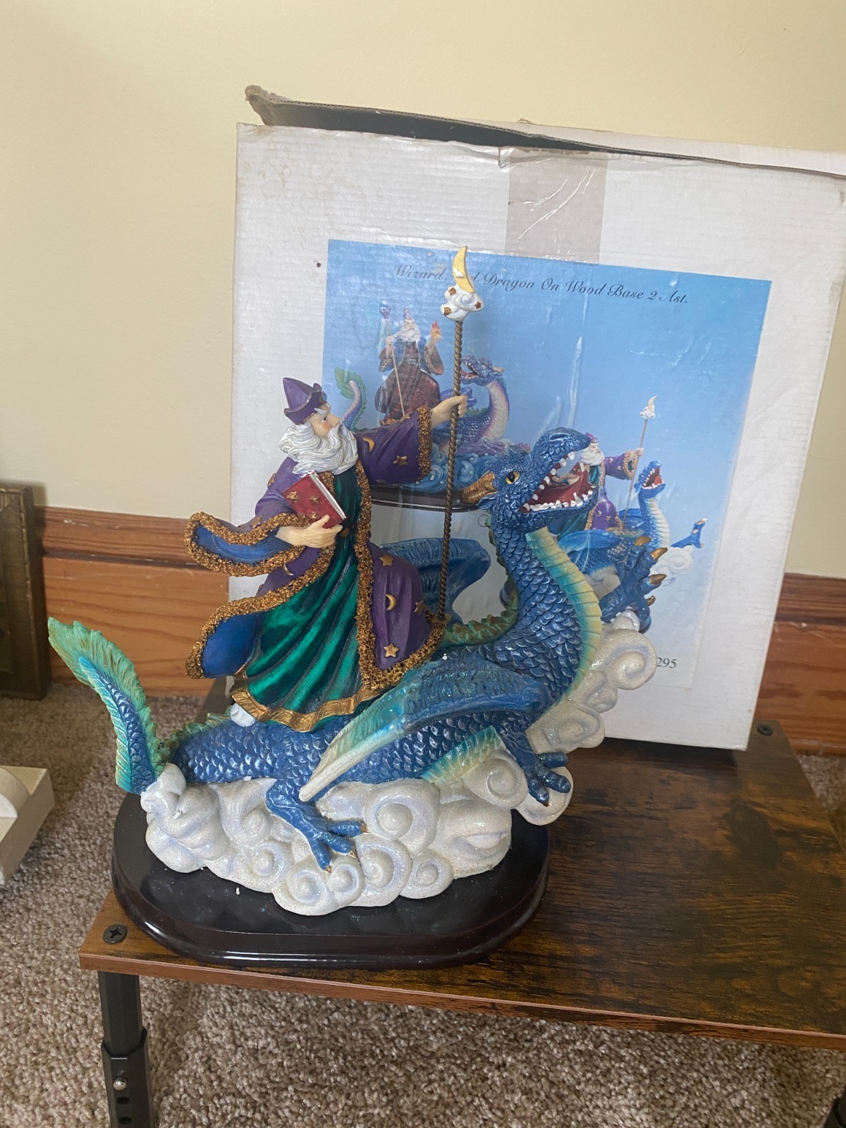 Vintage 2003 Y2K Young's Inc Wizard riding on a Dragon resin statue 