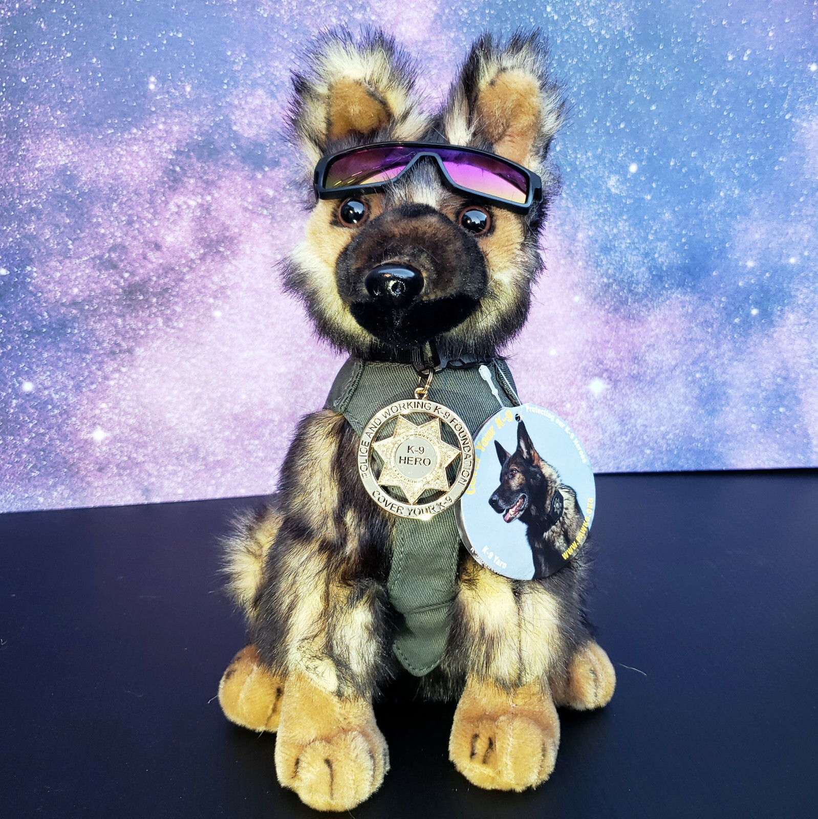 Sable German Shepherd Plush Police Dog w K9 Badge Mirrored Shades K9 fundraiser Sable German Shepherd Plush Police Dog w K9 Badge Mirrored Shades K9 fundraiser