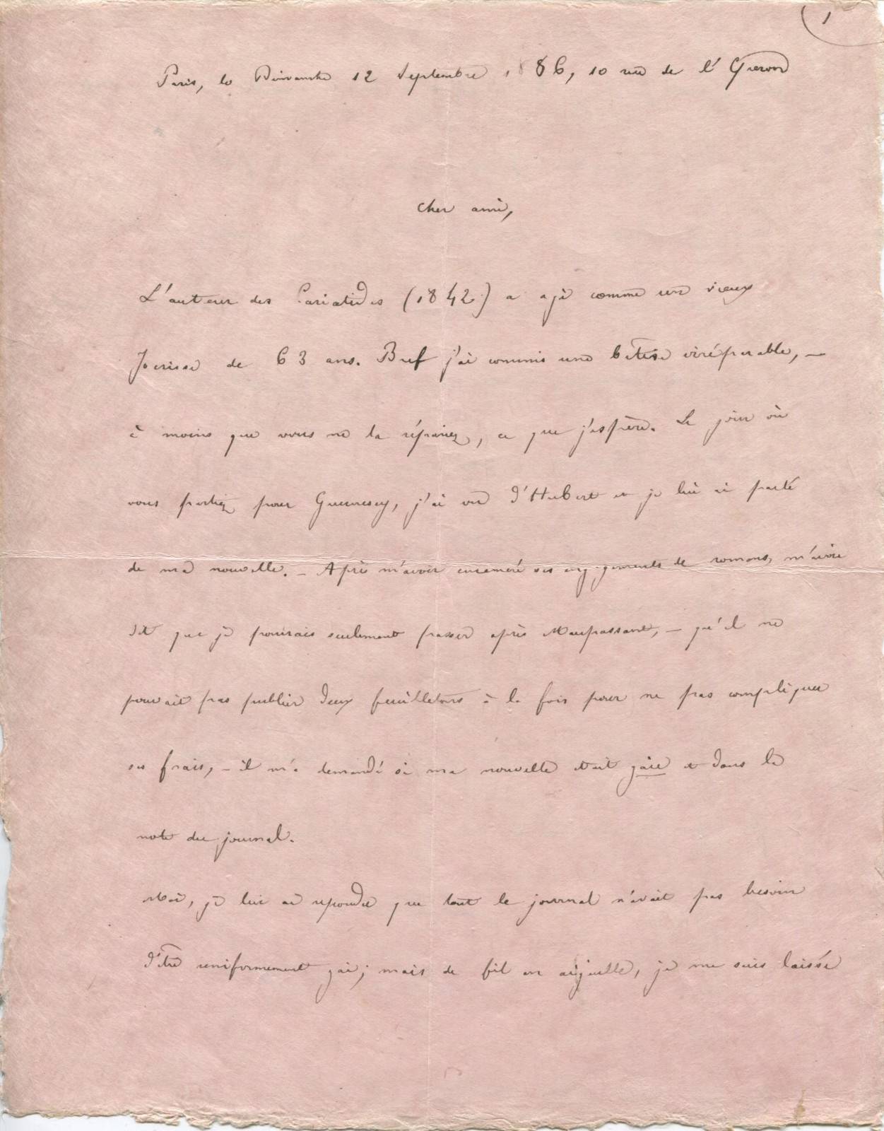 BANVILLE (Théodore Faullain de) writer, Moulins 1823-1891. 2 1etres signed