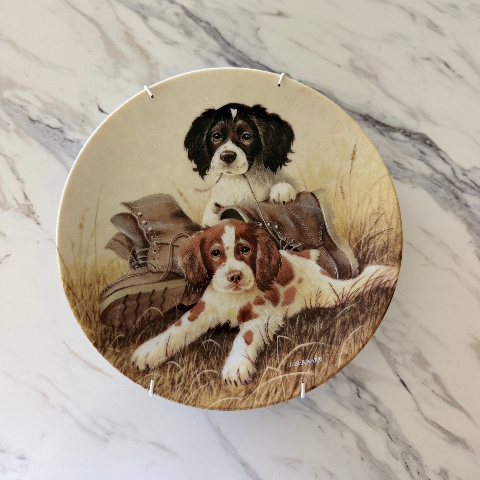 Edwin M Knowles Pups n Boots Collector Plate Lynn Kaatz 1991 Brittany Spaniel