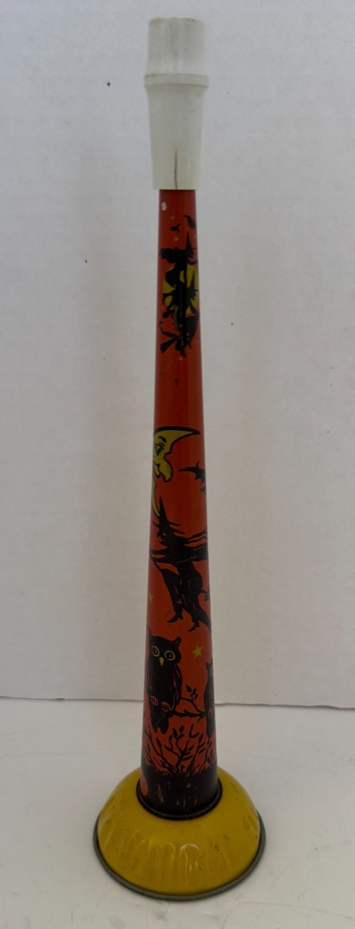 Vintage Tin Litho Halloween Noisemaker T Cohn Horn Witch Jol Owl Bat Moon Vintage Tin Litho Halloween Noisemaker T Cohn Horn Witch Jol Owl Bat Moon