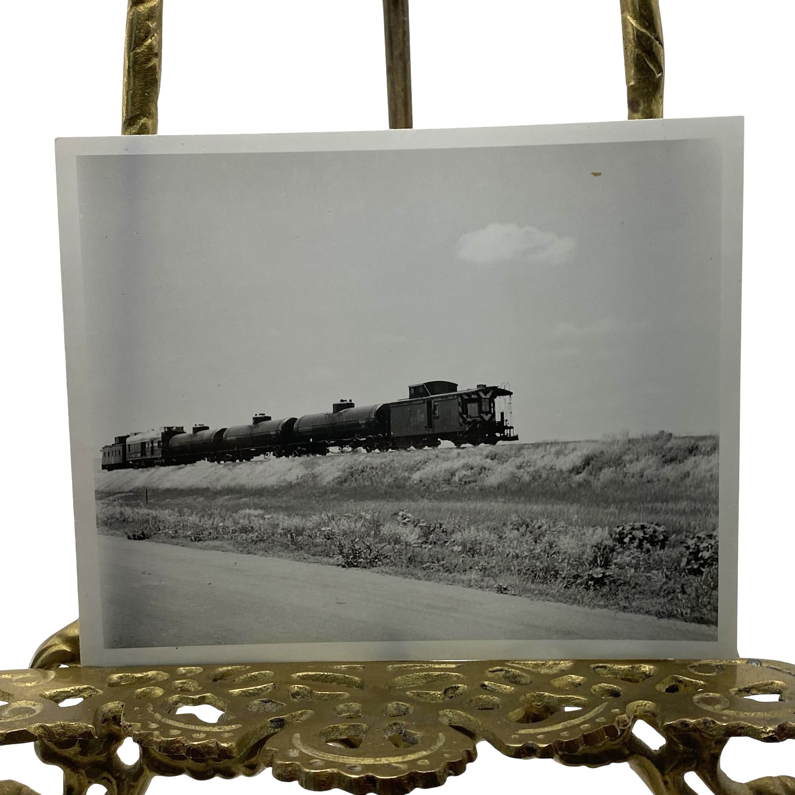 Vintage Freight Tank Cars Caboose Railroad Train Photo 4x5 B&W Gelatin Orig
