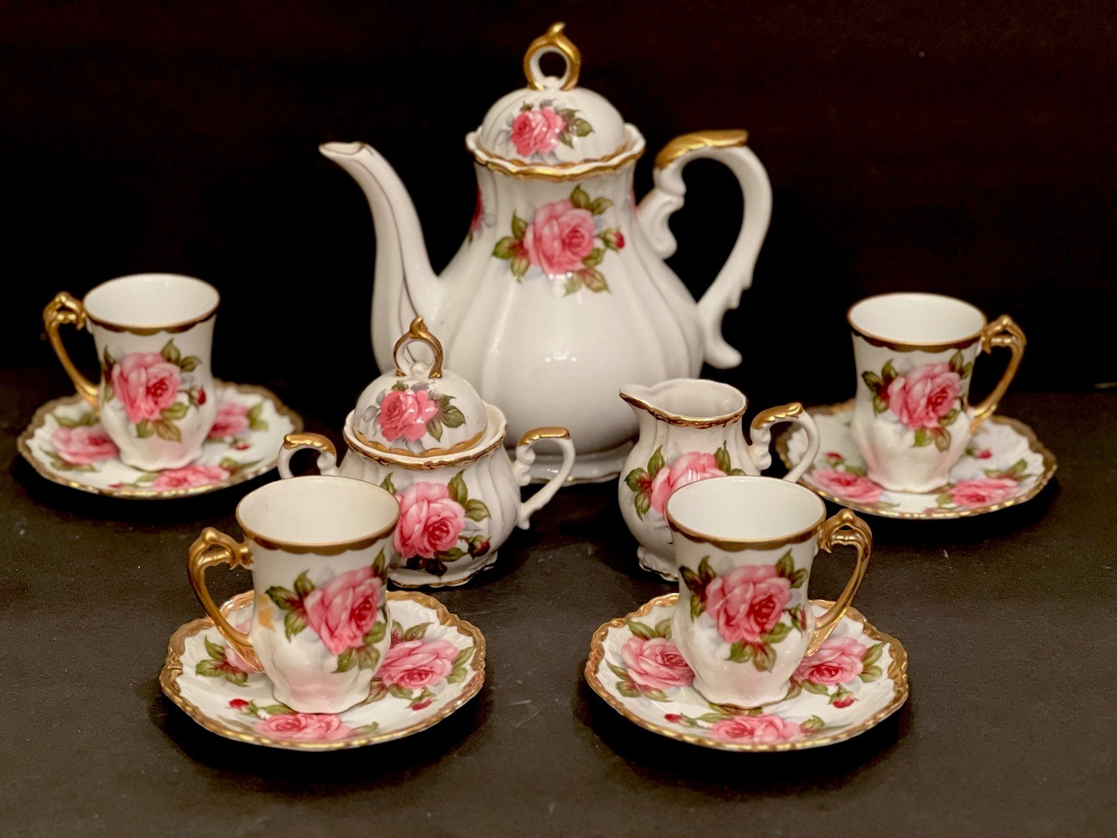 Norcrest Fine China 'Golden Rose' Handpainted Complete Tea Set For 4