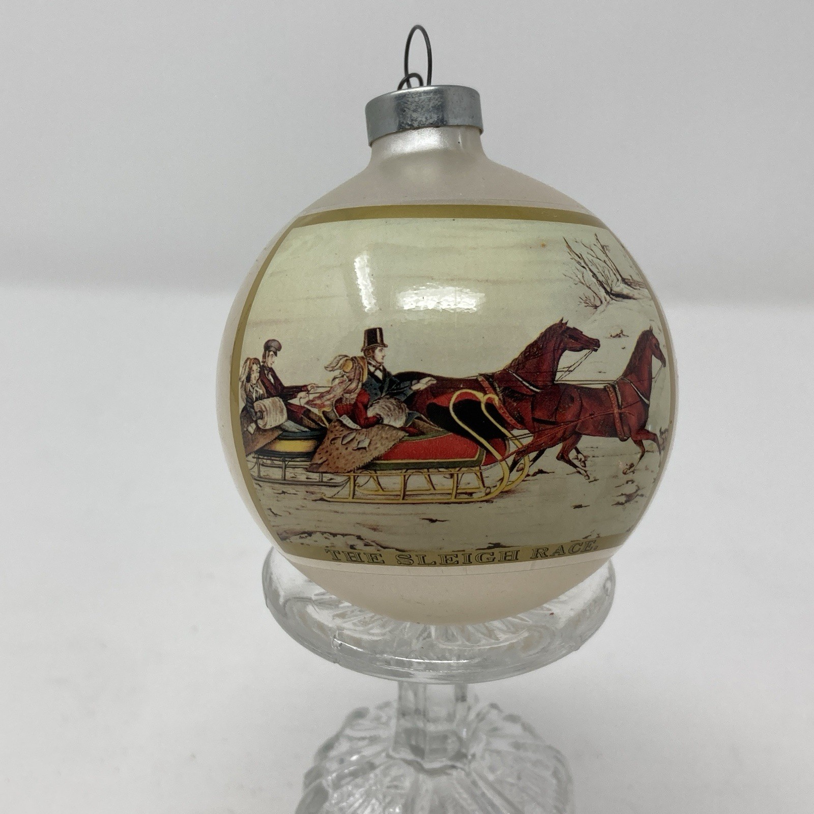 Vintage Currier & Ives The Sleigh Race Christmas Ornament