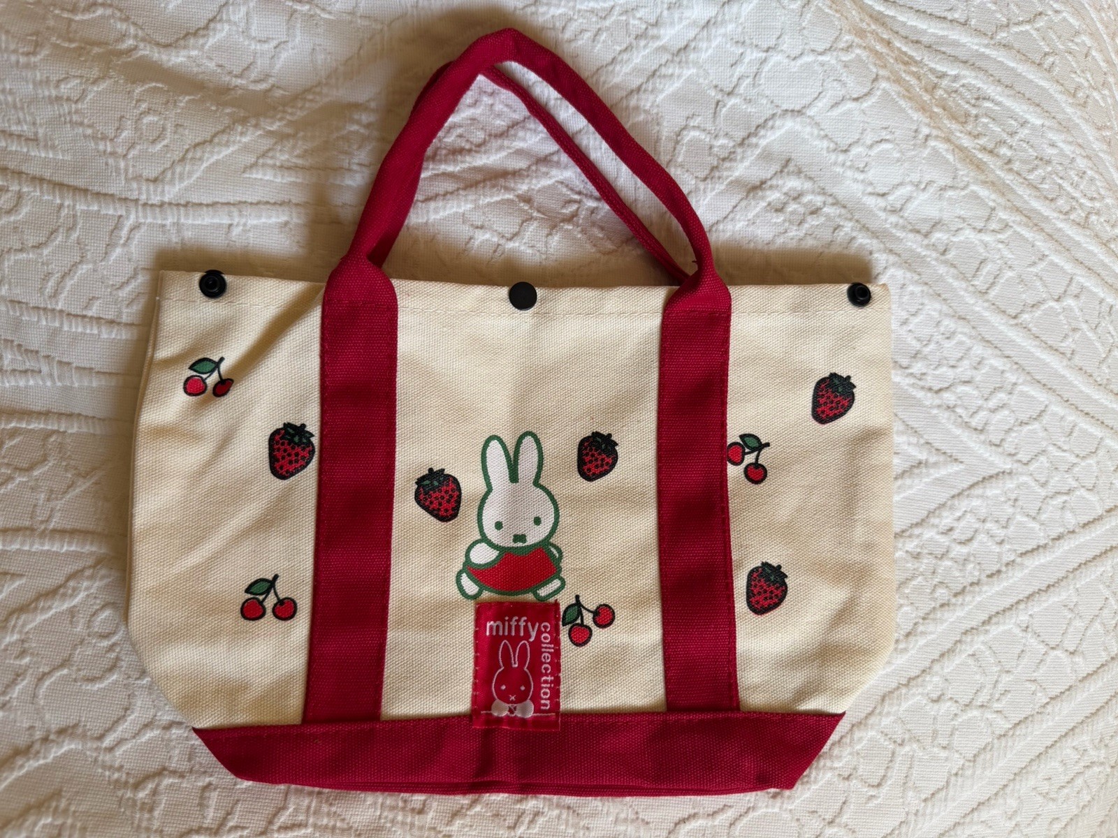 New Miffy Rabbit Strawberry Red Canvas Top Handle Tote Shoppings Bag School