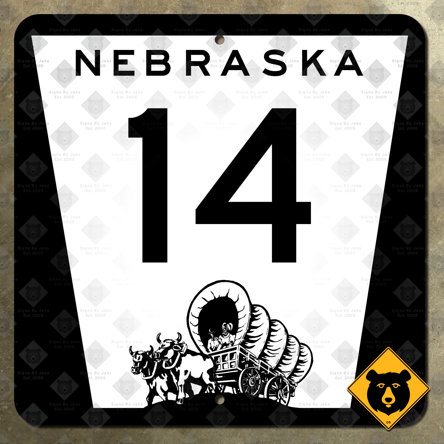 Nebraska Highway 14 state route marker road sign 1975 Aurora Central City 16x16