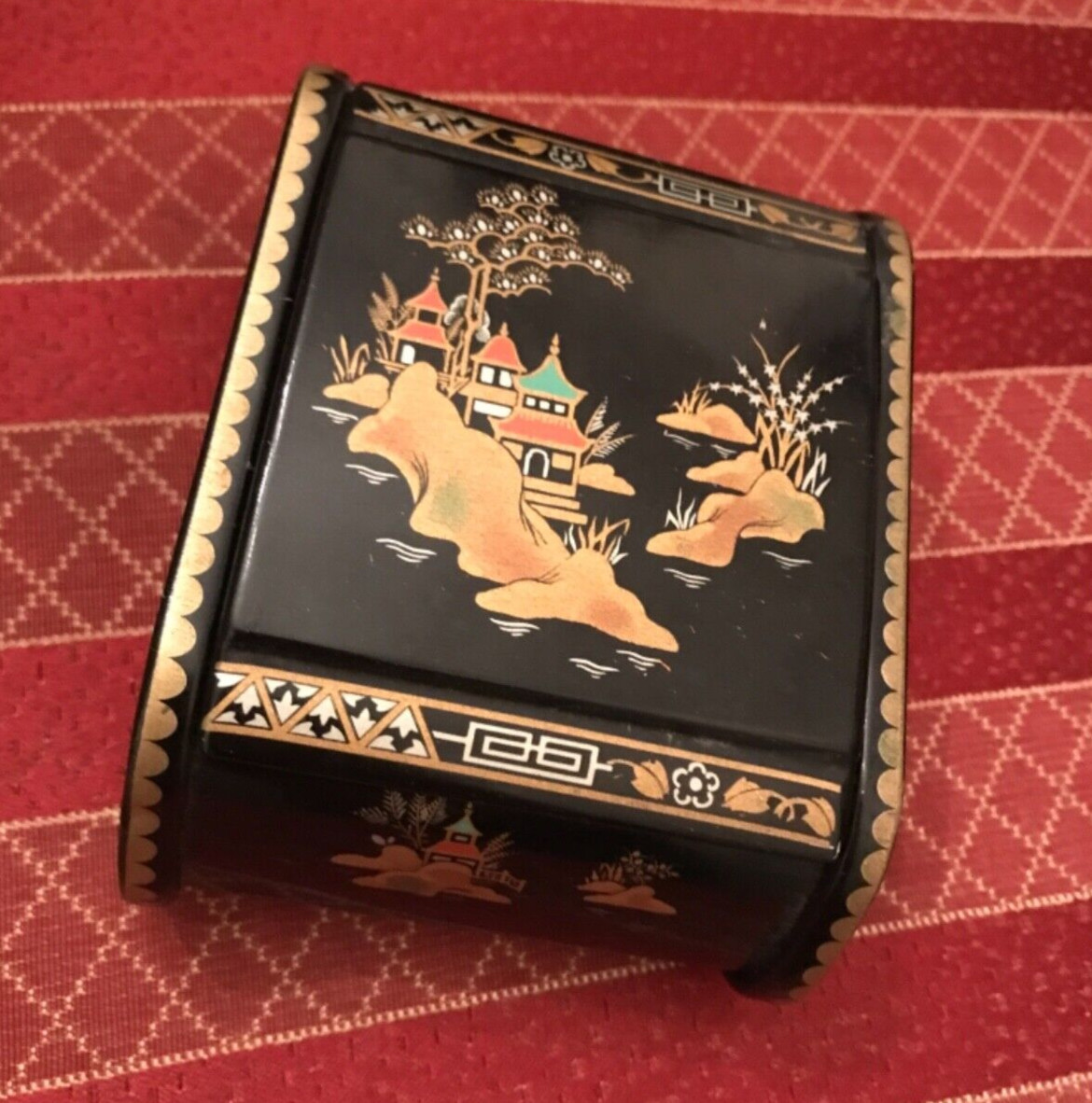VINTAGE 1950s Black Baret Ware China Gardens Rose Petal Box Jewelry Box England