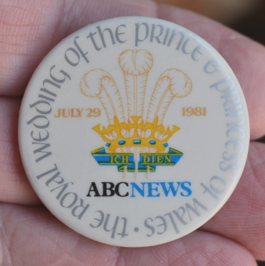 Vintage ABC News 1981 Royal Wedding, Prince and Princess of Wales Pinback Button