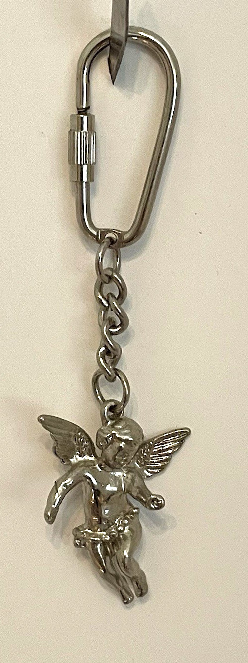 Vintage Metal Cherub Angel Cupid Keychain Key Ring Silver Small