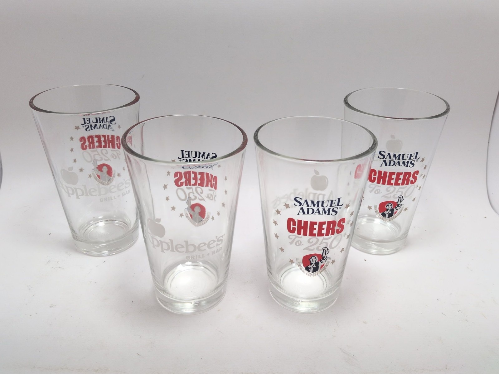 Brand New Set of 4 Samuel Adams Applebee's Cheers to 250 Years 12oz Beer Glasses