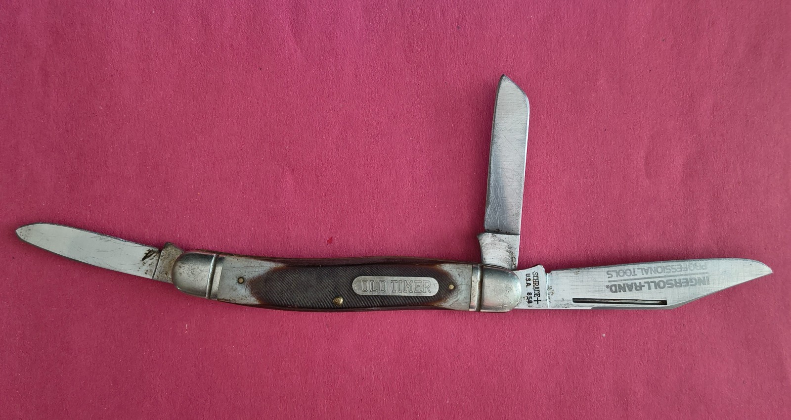 Vintage Schrade USA Old Timer 858 Lumberjack Stockman Ingersoll Rand 3 Blade